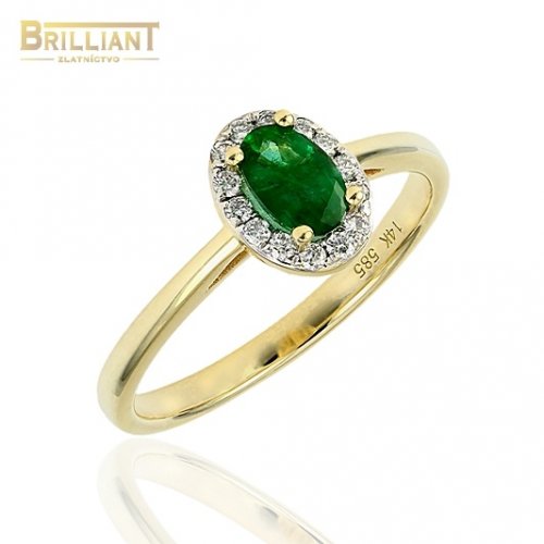 Diamant. Zlatý prsteň Au585/000 14k smaragd 0,45ct.dia 0,14c