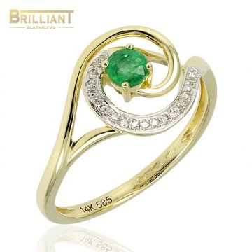 Diamantový Zlatý prsteň Au585/000 s dia. 0,05ct a smaragdom