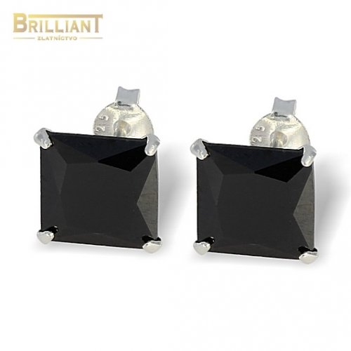 Strieborné Náušnice Ag925 napichovacie s čiernym kameňom 8mm