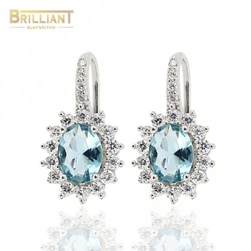 Strieborné náušnice Ag925 so svetlomodrým kameňom a zirkónmi