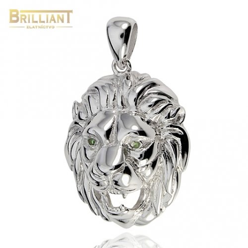 Strieborný prívesok Ag925 Lev so zelenými kameňmi