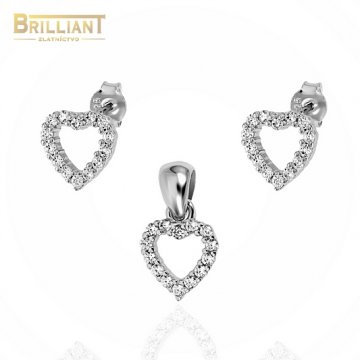 Strieborný set Ag925 Náušnice 1,0cm Prívesok 1,5cm srdiečka
