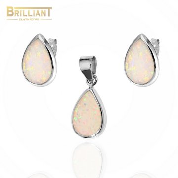 Strieborný set Ag925 Náušnice 1,5cm Prívesok 2,2cm s opálmi