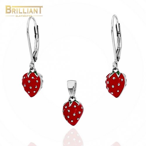 Strieborný set Ag925 Náušnice 2,5cm Prívesok 1,4cm jahôdky