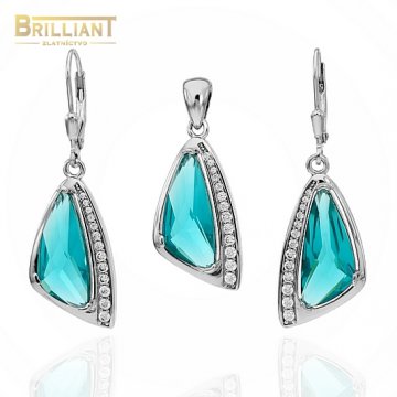 Strieborný set Ag925 Náušnice 4,2cm Prívesok 3,2cm s kameňmi