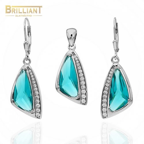 Strieborný set Ag925 Náušnice 4,2cm Prívesok 3,2cm s kameňmi