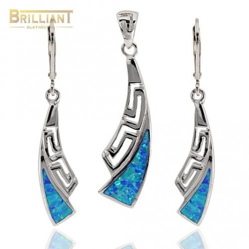 Strieborný set Ag925 Náušnice 4,5cm, Prívesok 4,4cm s opálom