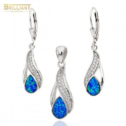 Strieborný set Ag925 Prívesok 3,0cm Náušnice 3,5cm s opálom