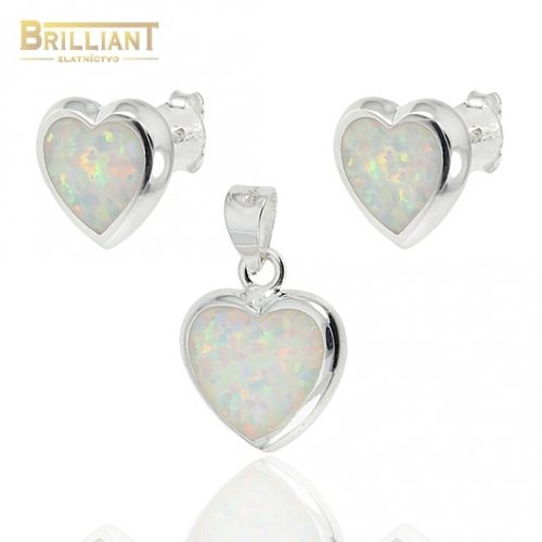 Strieborný set Ag925 srdiečka s opálom