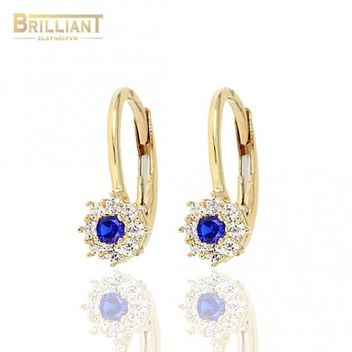 Zlaté náušnice Au585/000 14k s tmavomodrým kameňom a zirkón.