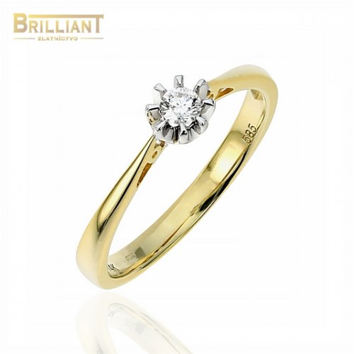 Zlatý Briliantový prsteň Au585/000 14k, Briliant 0,10ct