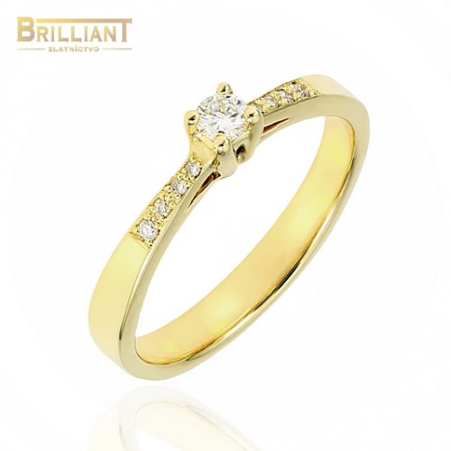 Zlatý Briliantový prsteň Au585/000 s 0,10ct.1ks, 0,08ct. 8ks
