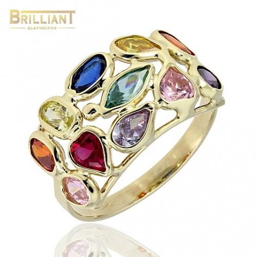 Zlatý prsteň Au585/000 14k s farebnými kameňmi