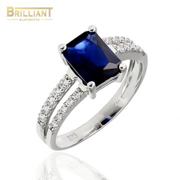 Zlatý prsteň Au585/000 14k s modrým kameňom a zirkónmi