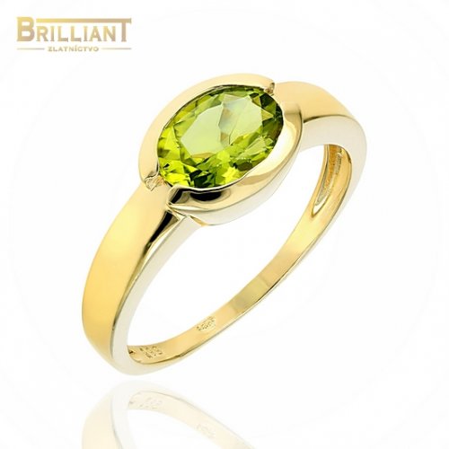 Zlatý prsteň Au585/000 14k so zeleným kameňom